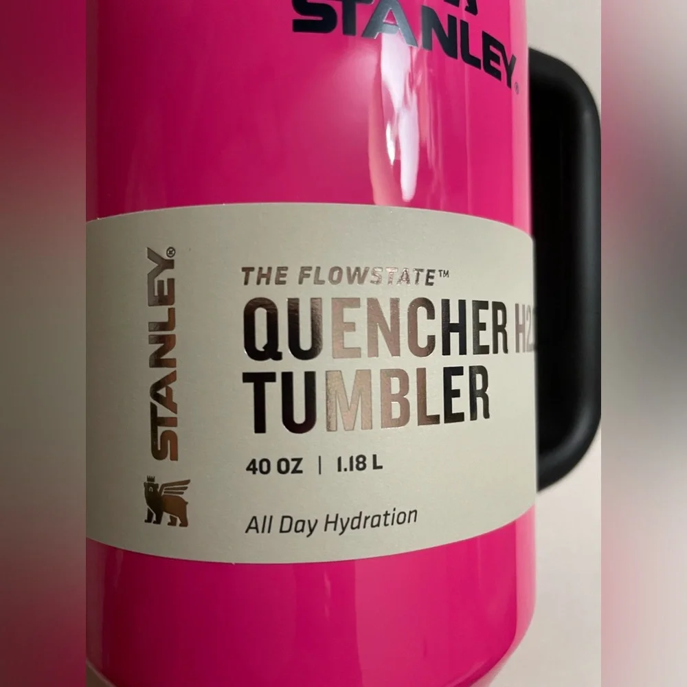 NIB Stanley Quencher H2.0 FlowState Tumbler Neon Pink & Black Color 40oz - Picture 9 of 16